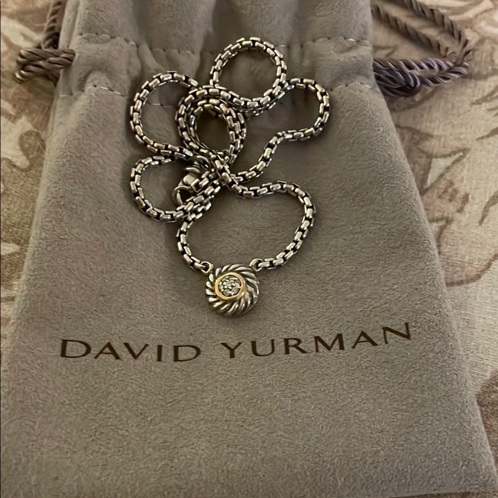 David Yurman Cookie Collection- Sterling and Diamond Necklace with Gold Accents